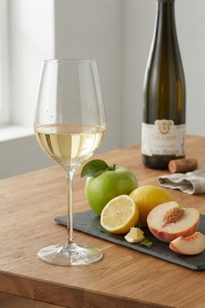Riesling in Glas auf Tisch